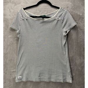 LAUREN RALPH LAUREN | MEDIUM WOMEN'S | NAVY STRIPE VTG SHORT SLEEVE WHITE